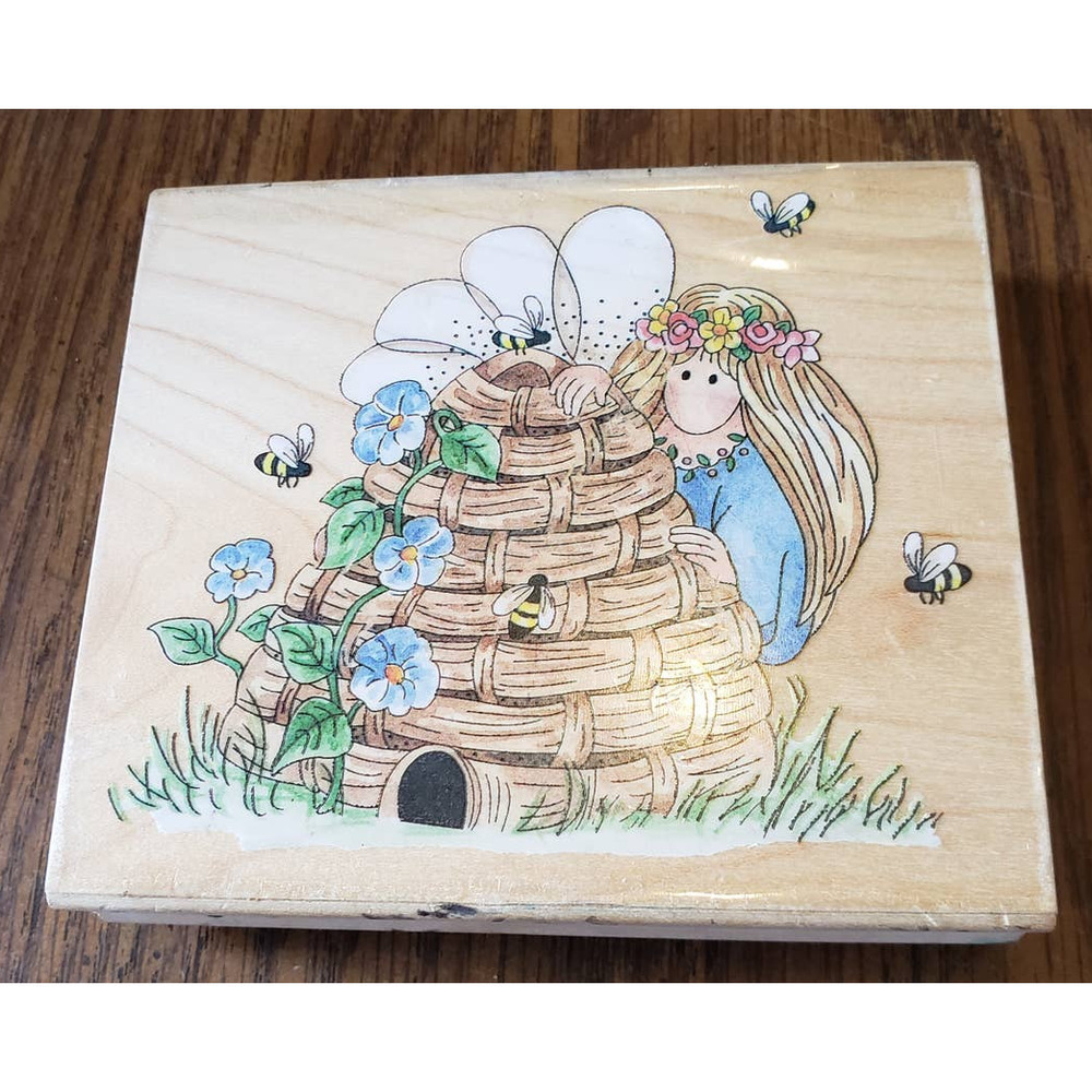 Stamps Happen Inc. Bumble Bee Keeper Honey Comb Angel Wooden Rubber Stamp
